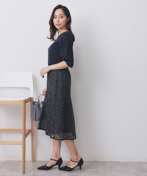 index（インデックス） スカート 小花刺繍チュールマーメイドスカート