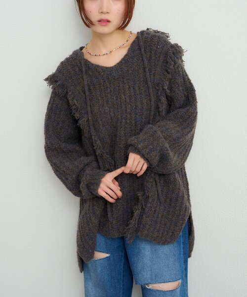 w closet（ダブルクローゼット） ニット セーター フード付フリンジMIX