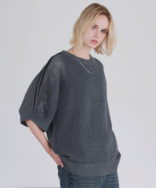 「ROCHEM」 半袖ニット M ネイビー メンズ_画像2