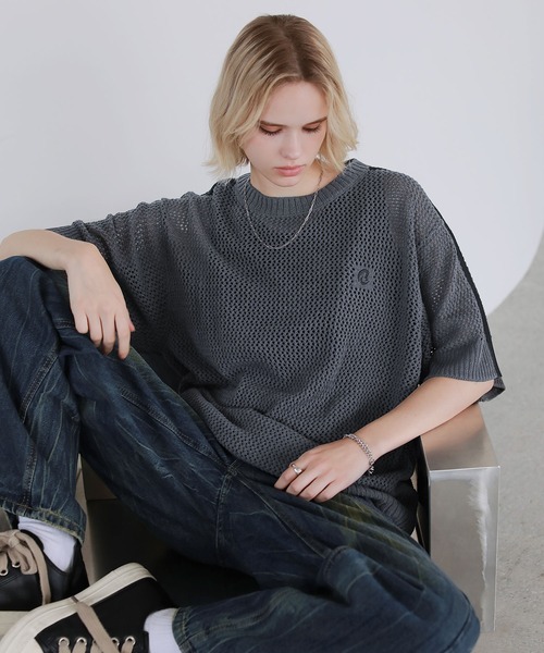 「ROCHEM」 半袖ニット M ネイビー メンズ_画像5