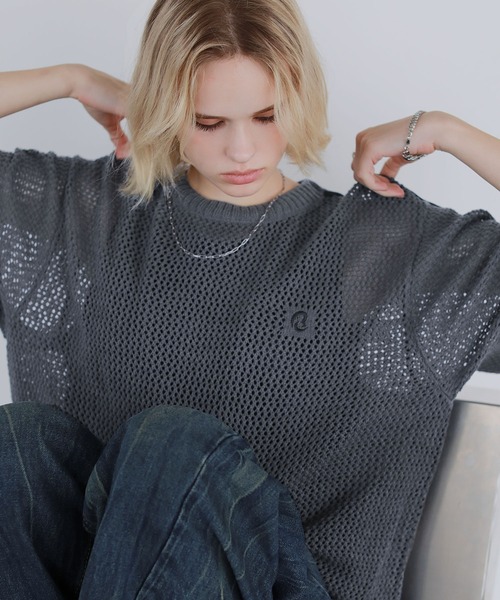 「ROCHEM」 半袖ニット M ネイビー メンズ_画像8