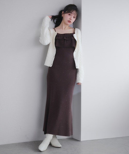 fupel ワンピース front frill spangle cami onepiece / フロント