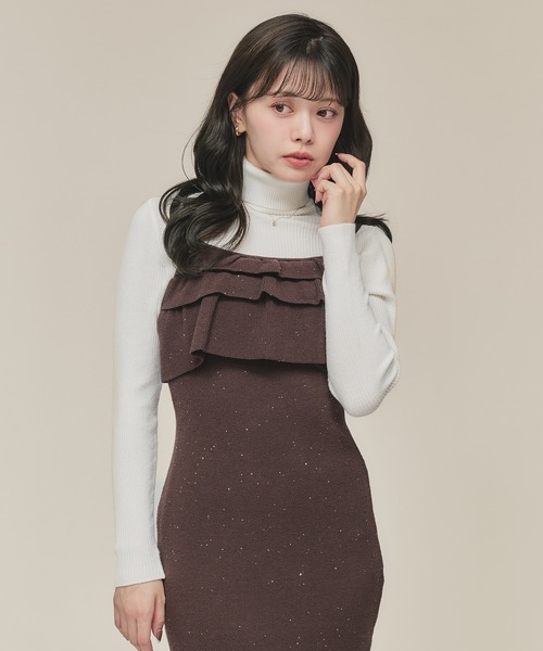 fupel ワンピース front frill spangle cami onepiece / フロント