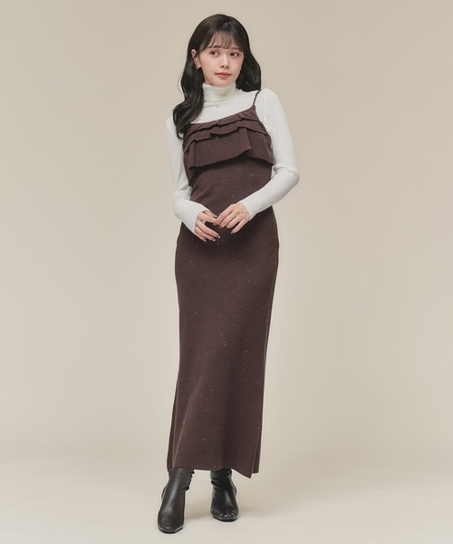 fupel ワンピース front frill spangle cami onepiece / フロント