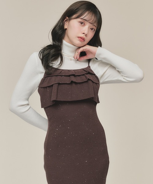 fupel ワンピース front frill spangle cami onepiece / フロント