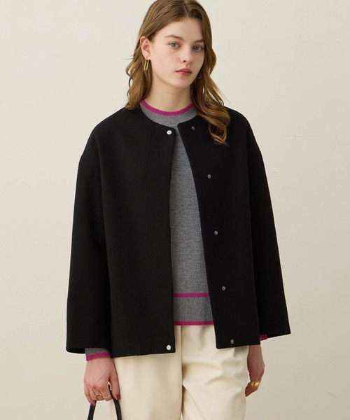 ウールショートコート（黒、新品タグ付き） LE SOUK HOLIDAY（ルスークホリデー） コート アウター ノーカラー