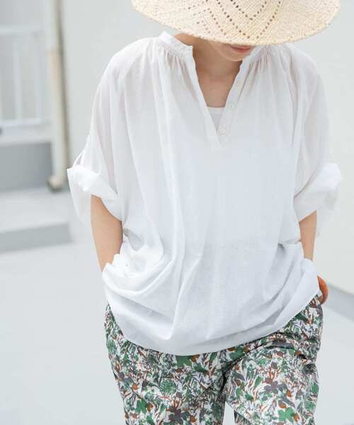 「URBAN RESEARCH DOORS」 半袖ブラウス MEDIUM ブルー レディース_画像9