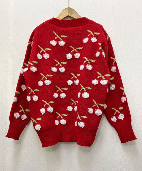 ニット セーター チェリー柄 ジャガードニットプルオーバー レディース