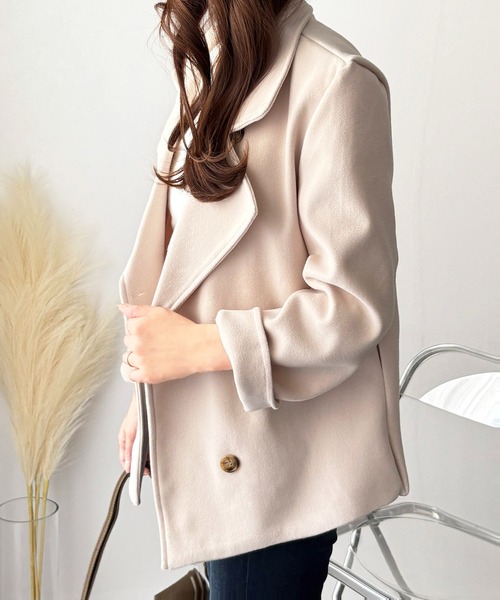 【新品同様】EVERYDAY I LIKE. Pコート ダブルボタン 38 M Dewlily ピーコート pコート 上品なシルエットでつくる大人のスタイル