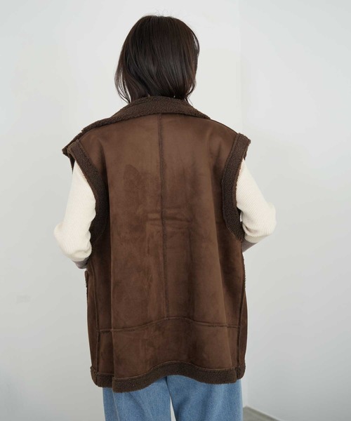ムートンジャケットベスト 楽天市場】ムートン トップス パッチワーク ムートン レザーベスト