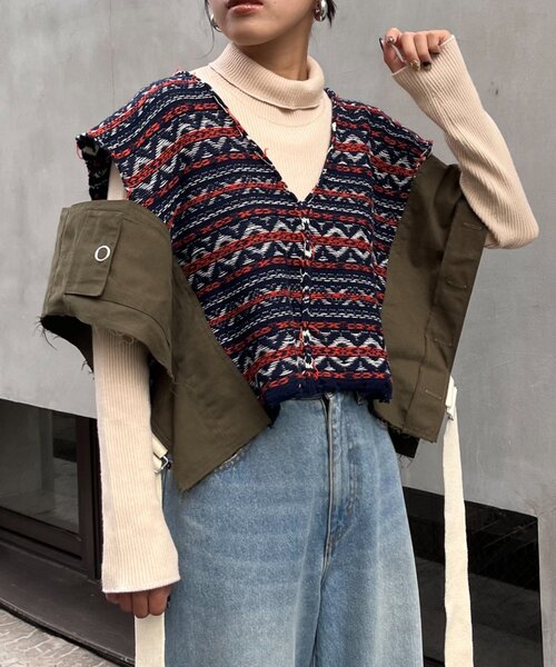 「etsinta」 半袖ニット ONE SIZE ネイビー レディースの画像