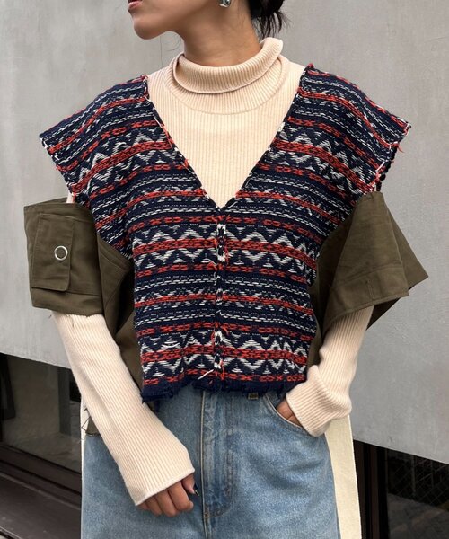 「etsinta」 半袖ニット ONE SIZE ネイビー レディースの画像