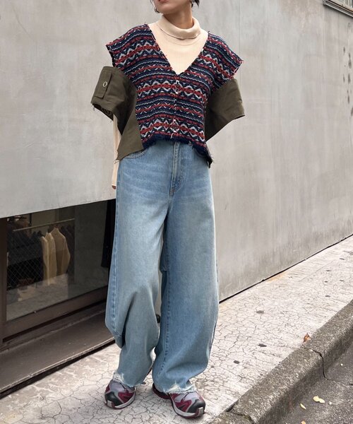 「etsinta」 半袖ニット ONE SIZE ネイビー レディースの画像