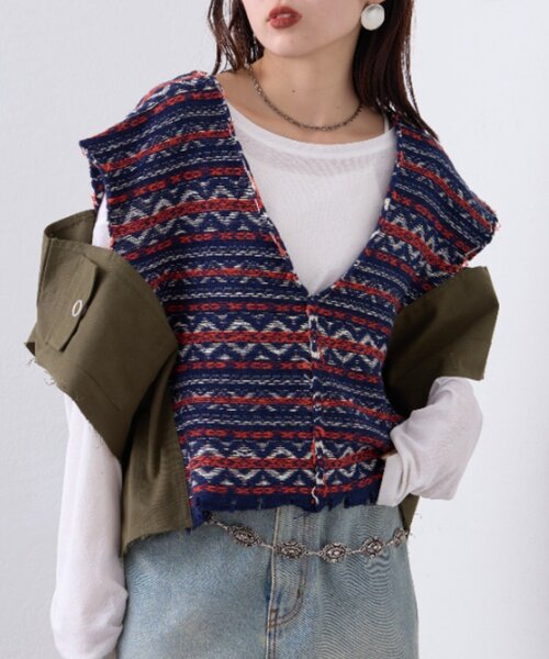 「etsinta」 半袖ニット ONE SIZE ネイビー レディースの画像