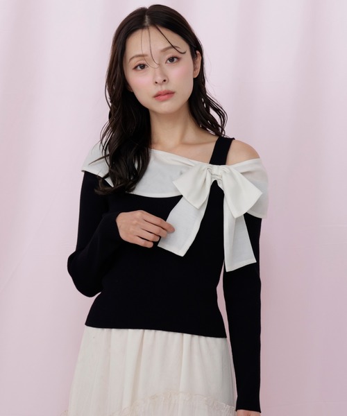 本日最終出品　新品タグ付き　ジルスチュアート　リボンモチーフニット ダイヤ柄リボンニット | JILL by JILL STUART（ジル バイ ジル