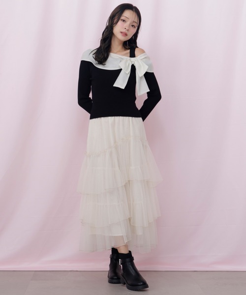 週末限定17500→12222ジルスチュアート ニット ホワイト リボン ジルバイジルスチュアート JILL by JILLSTUART リボンセーラーカラー