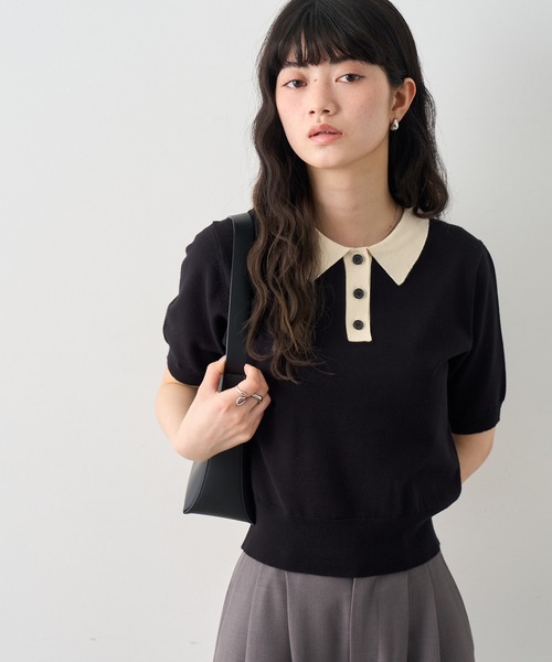 【希少】René basic バイカラーニットポロシャツ 美品 日本製 半袖 NOGLE ポロシャツ ポロ 「NOGLE/ノグル」バイカラー半袖ポロニット