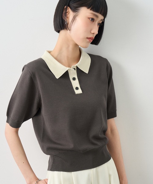 【希少】René basic バイカラーニットポロシャツ 美品 日本製 半袖 NOGLE ポロシャツ ポロ 「NOGLE/ノグル」バイカラー半袖ポロニット