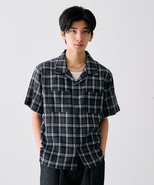 Adoon plain シャツ 半袖 wrinkled Basic Check Shirt / シワ加工