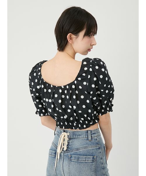 LilyBrown リリーブラウン花柄 パフスリーブ トップス 半袖 ブラック LILY BROWN（リリーブラウン） ブラウス シャツ 半袖 コットン