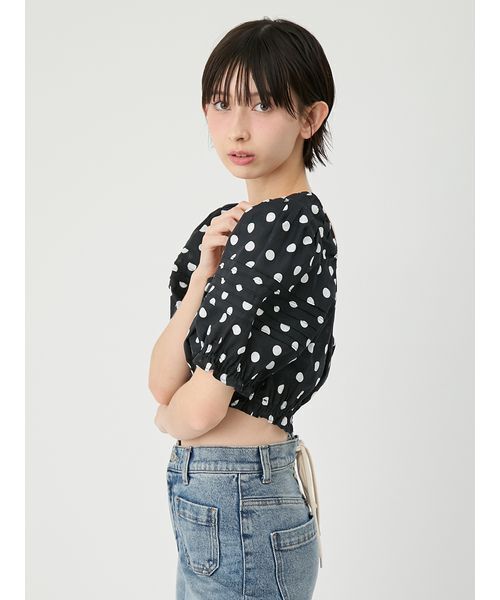 LilyBrown リリーブラウン花柄 パフスリーブ トップス 半袖 ブラック LILY BROWN（リリーブラウン） ブラウス シャツ 半袖 コットン