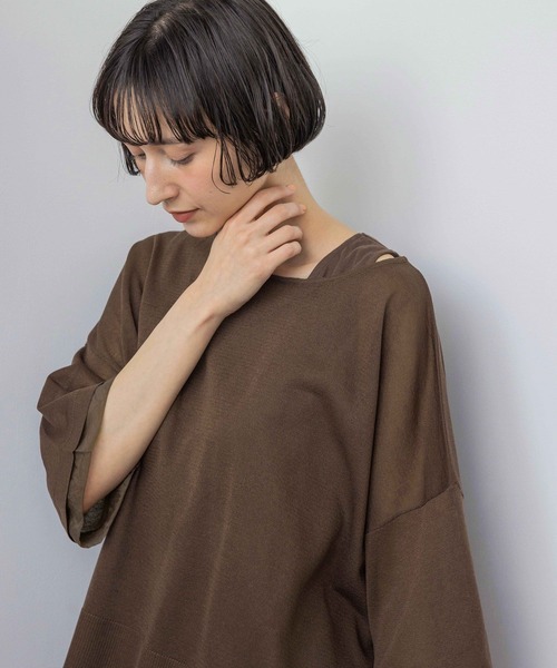 ニット セーター 「natural by clip」「SETアイテム」１２Ｇレイヤープルオーバー レディースの画像