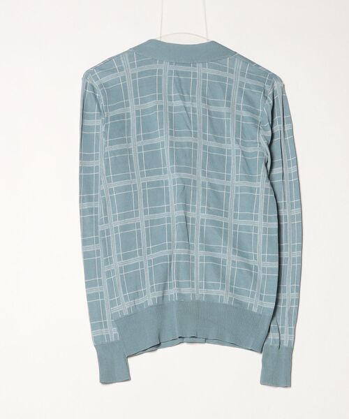 「Letroyes」 チェック柄ニットカーディガン S ブルー メンズ_画像2