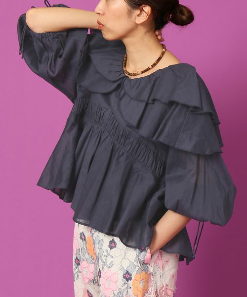 IENA LA BOUCLE シャツ ブラウス 麻ダブルカラーブラウス