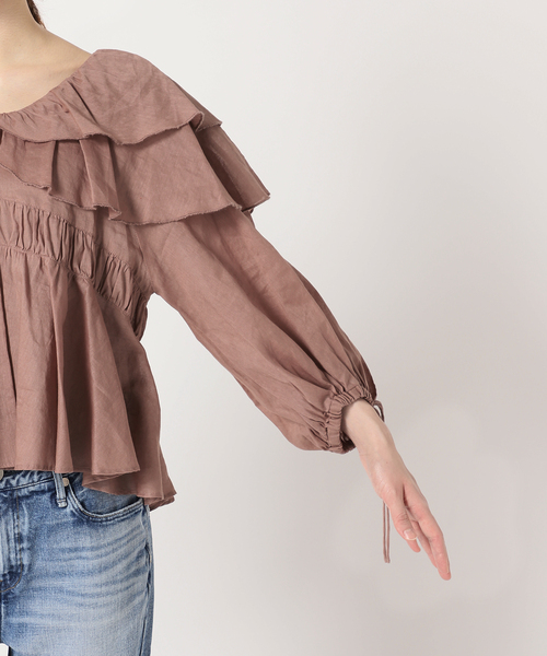 IENA LA BOUCLE シャツ ブラウス 麻ダブルカラーブラウス