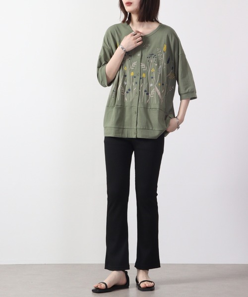切替え花刺繍カーディガン レディース トップス 6分袖 大人の ナチュラル カジュアル イマゴ 植物 羽織り やわらかな 楽天市場】切替え花刺繍カーディガン レディース トップス 6分袖