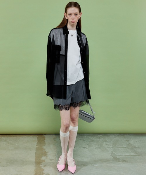 MAISON SPECIAL ブラウス シャツ Tulle Docking Sheer Oversized