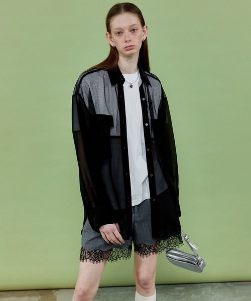 MAISON SPECIAL シャツ ブラウス Tulle Docking Sheer Oversized Shirt 