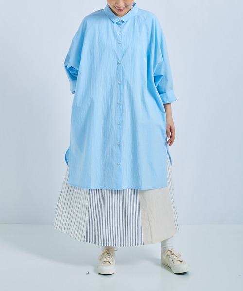 LOSUCA シャツワンピース コットンピンシャンブレーシャツワンピース