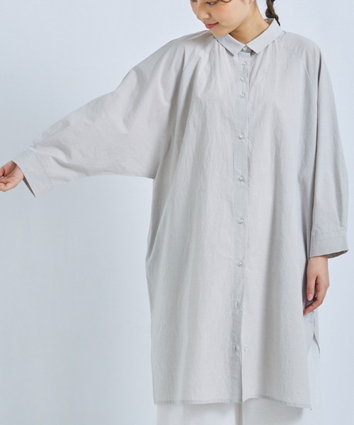 LOSUCA シャツワンピース コットンピンシャンブレーシャツワンピース