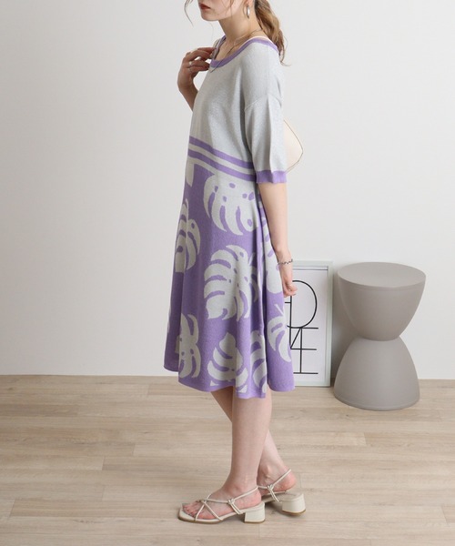 ワンピース AveAngelina ラメLeaf 柄Knitチュニック レディース  