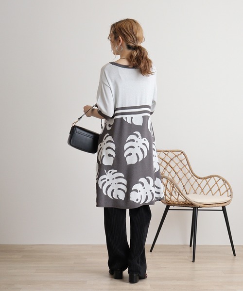 ワンピース AveAngelina ラメLeaf 柄Knitチュニック レディース  