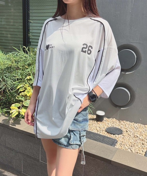 AnnMiru ビックTシャツ ヴィンテージライクロゴデザイン ビッグシルエットリンガー半袖T