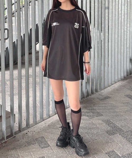 AnnMiru ビックTシャツ ヴィンテージライクロゴデザイン ビッグシルエットリンガー半袖T