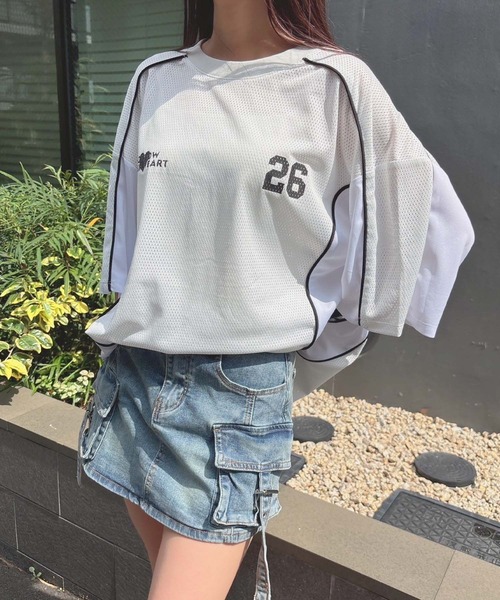 tシャツ MESH Tシャツ レディース ENVYM tシャツ メッシュユニフォームビックT レディース