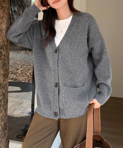 カーディガン ワンポイント ロングカーディガン レディース