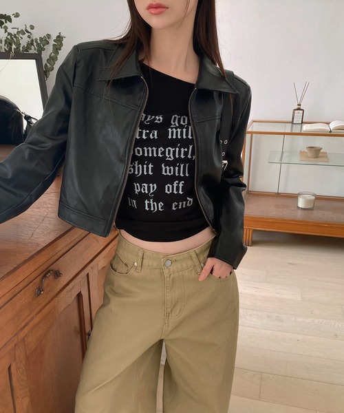 by muni:r tシャツ レタリングショルダーストラップロングTシャツ 
