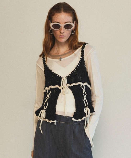 ベスト ジレ Wide Rib Lace Up Bustier/ワイドリブレースアップビスチェ「MAISON SPECIAL/メゾンスペシャル」 レデ