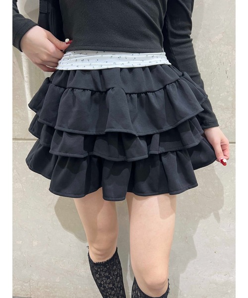 -5kg三段フリルミニスカート(パンツ) ブラック S 5kg三段フリルミニスカート(パンツ)（スカート）｜Lovilyn