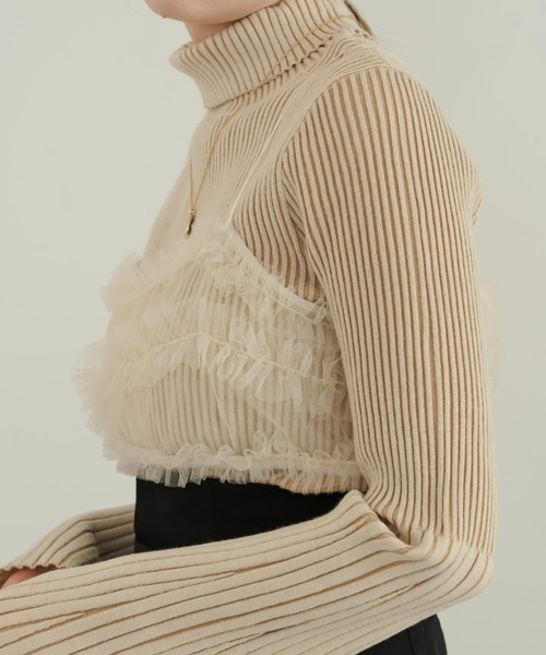 hinari チュールフリルニット アイボリー 新品 hinari（ヒナリ）の「チュールフリルニット（ニット/セーター