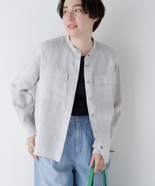 ブラウス シャツ ハードマンリネンバンドカラーシャツブラウス レディース