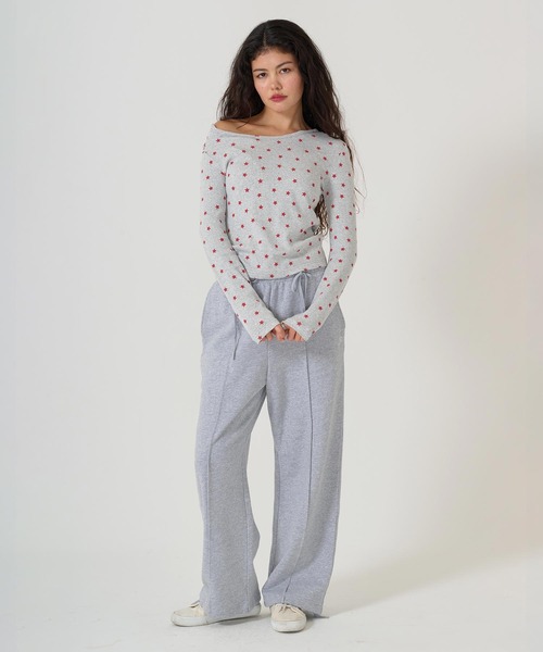 tina jojun ショルダー開き スタープリントロンT ホワイト TINA：JOJUN tシャツ ショルダー開き スタープリントロンT