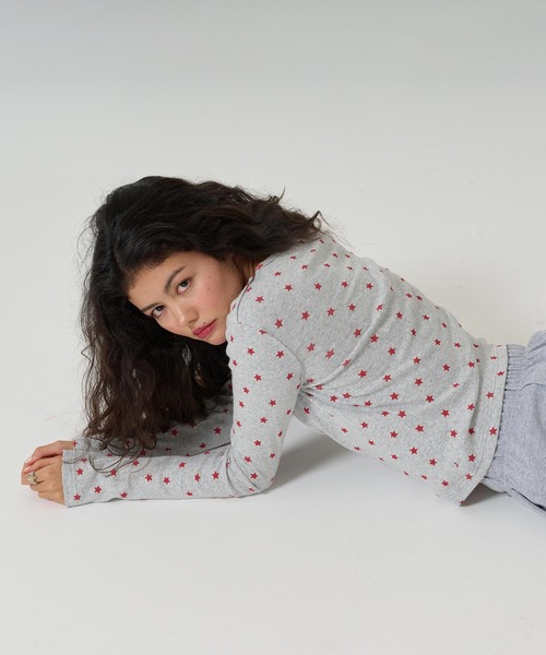 TINA：JOJUN ショルダー開き スタープリントロンT TINA：JOJUN tシャツ ショルダー開き スタープリントロンT