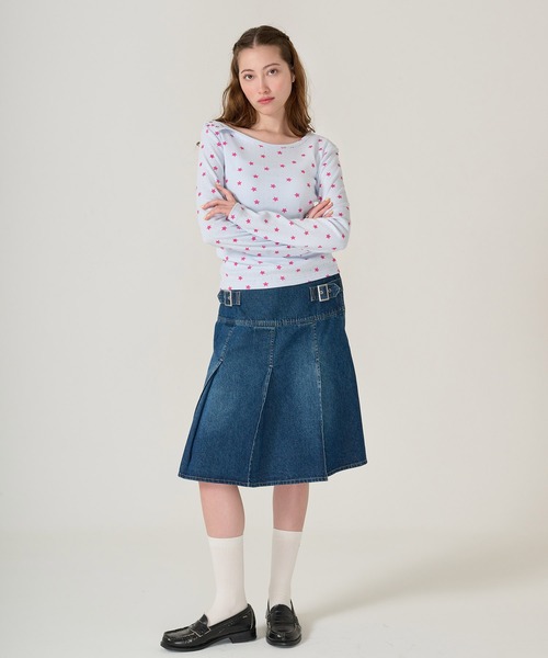 tina jojun ショルダー開き スタープリントロンT ホワイト TINA：JOJUN tシャツ ショルダー開き スタープリントロンT