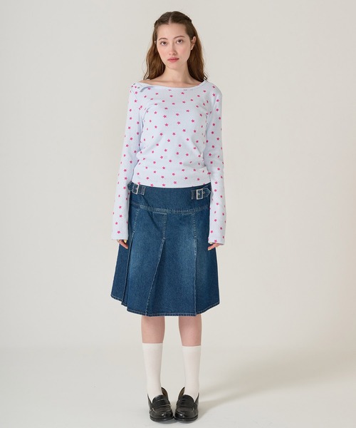 TINA：JOJUN ショルダー開き スタープリントロンT TINA：JOJUN tシャツ ショルダー開き スタープリントロンT
