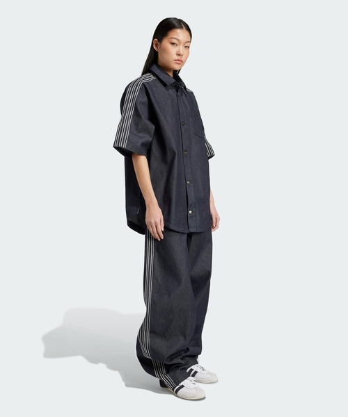 送関込★adidas Originals★3-Stripes 半袖デニムシャツ/Gジャン adidas ブラウス シャツ デニム半袖シャツ / アディダス